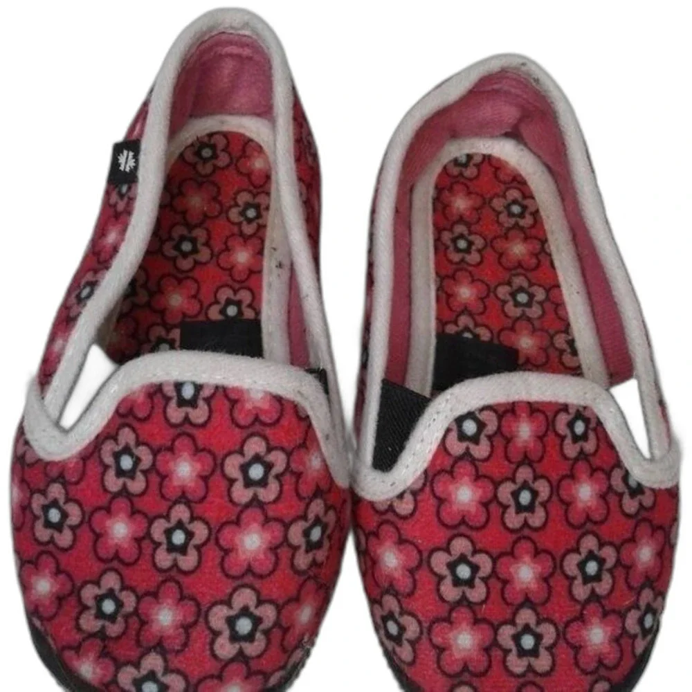 Foamtreads Little Kids Slippers Hot Pink Floral Sz10 Rubber Non-Marking Sole EUC